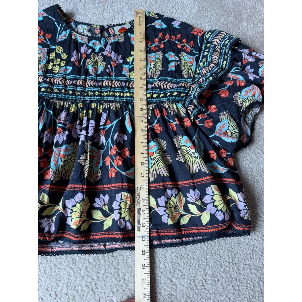 Farm Rio Blouse Top Short Sleeve Flowery Multicolor Medium - Picture 6 of 10